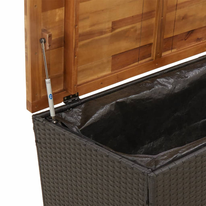 Garden Storage Box Black 110x55x63 cm Poly Rattan Acacia Wood