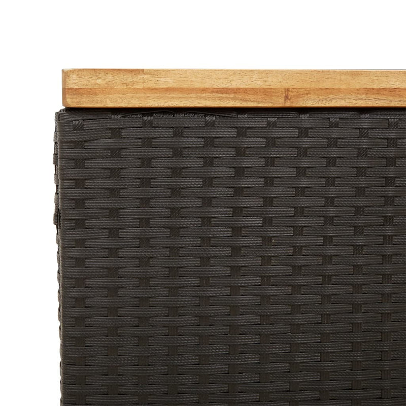 Garden Storage Box Black 110x55x63 cm Poly Rattan Acacia Wood