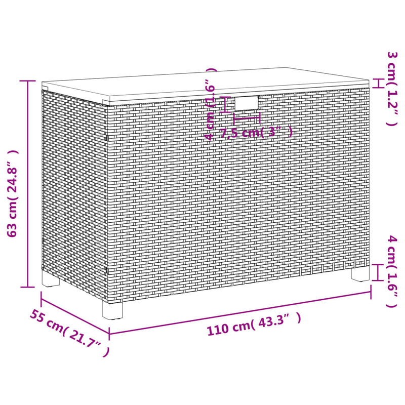 Garden Storage Box Black 110x55x63 cm Poly Rattan Acacia Wood