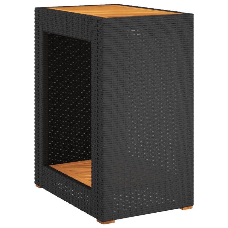vidaXL Garden Side Table with Wooden Top Black 60x40x75 cm Poly Rattan