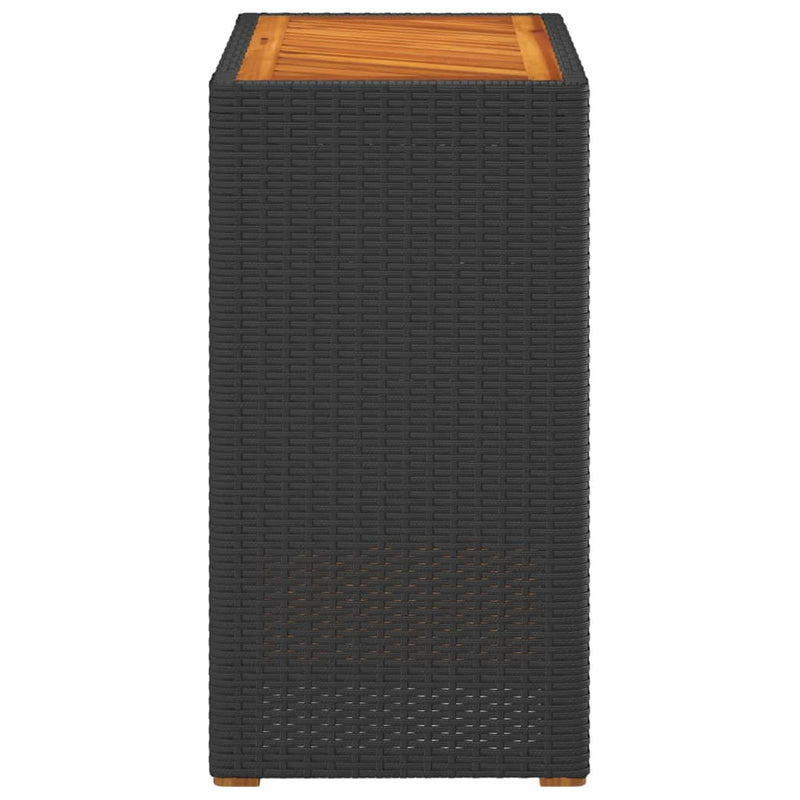 vidaXL Garden Side Table with Wooden Top Black 60x40x75 cm Poly Rattan