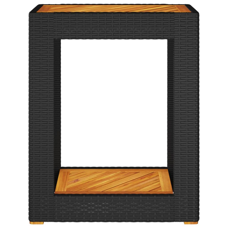 vidaXL Garden Side Table with Wooden Top Black 60x40x75 cm Poly Rattan