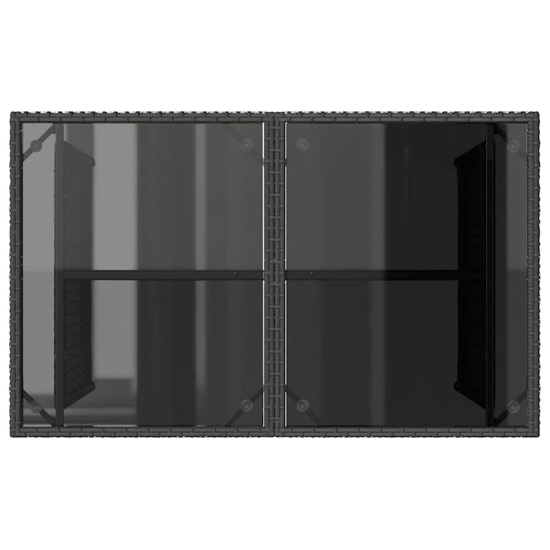 vidaXL Garden Table with Glass Top Black 110x68x70 cm Poly Rattan