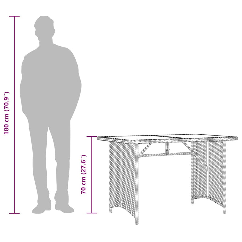 vidaXL Garden Table with Glass Top Black 110x68x70 cm Poly Rattan