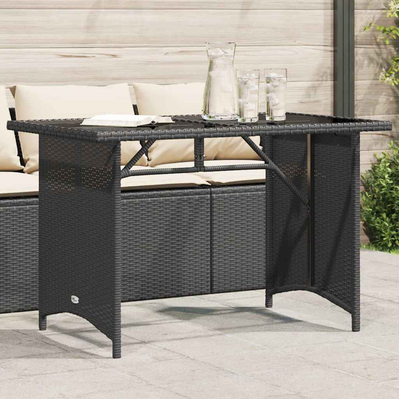 vidaXL Garden Table with Glass Top Black 110x68x70 cm Poly Rattan