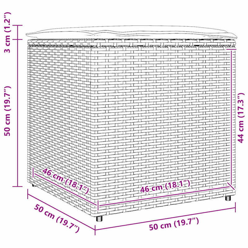 vidaXL Cushion Box with Storage Grey 50 x 50 x 50 cm Poly Rattan