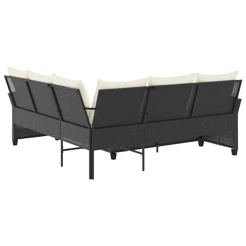 vidaXL L-shaped Couch Sofa with Cushions Black Poly Rattan