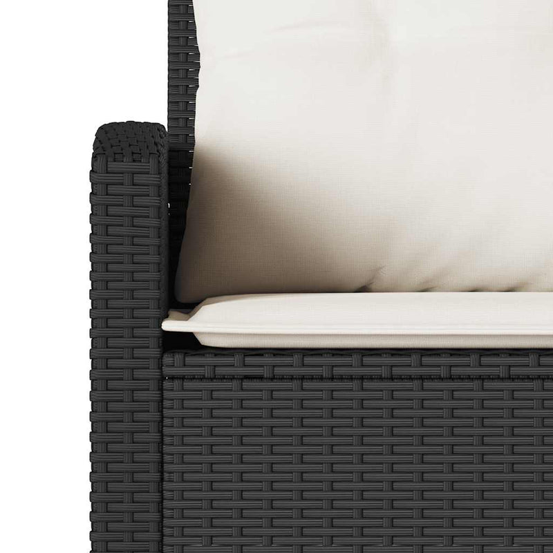 L-shaped Couch Sofa with Cushions Black Poly Rattan