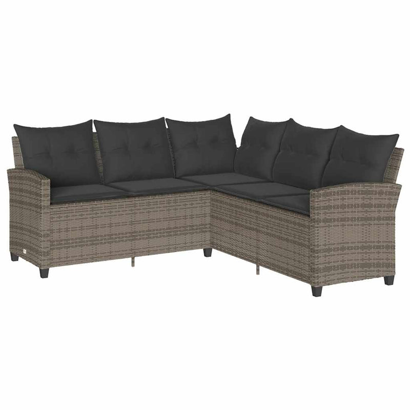 L-shaped Couch Sofa with Cushions Grey Poly Rattan