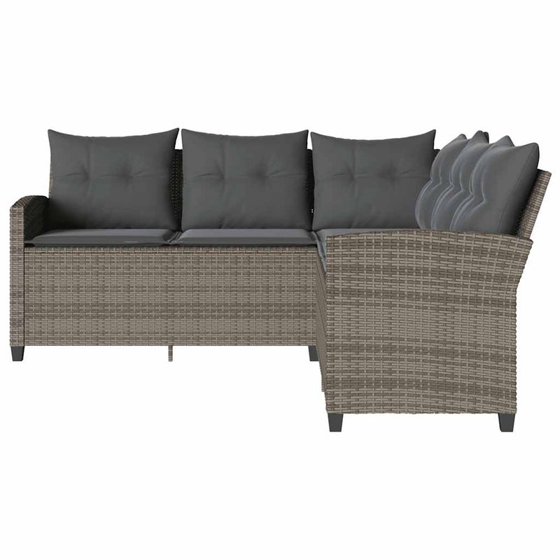 L-shaped Couch Sofa with Cushions Grey Poly Rattan