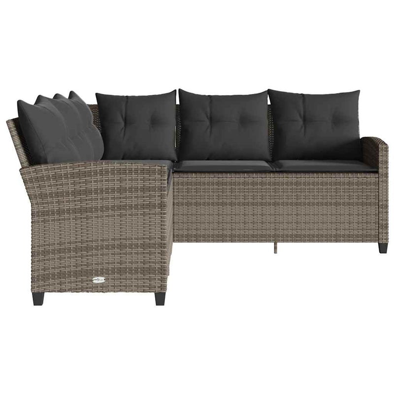 L-shaped Couch Sofa with Cushions Grey Poly Rattan