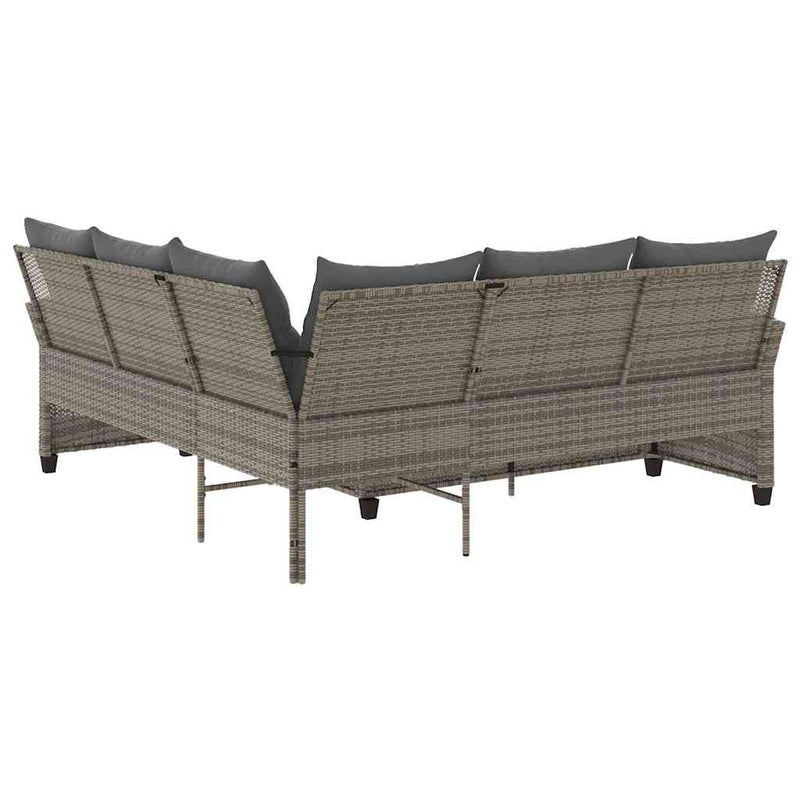 L-shaped Couch Sofa with Cushions Grey Poly Rattan