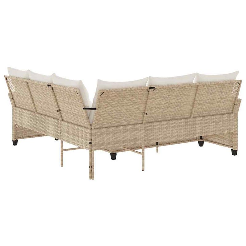 vidaXL L-shaped Couch Sofa with Cushions Beige Poly Rattan