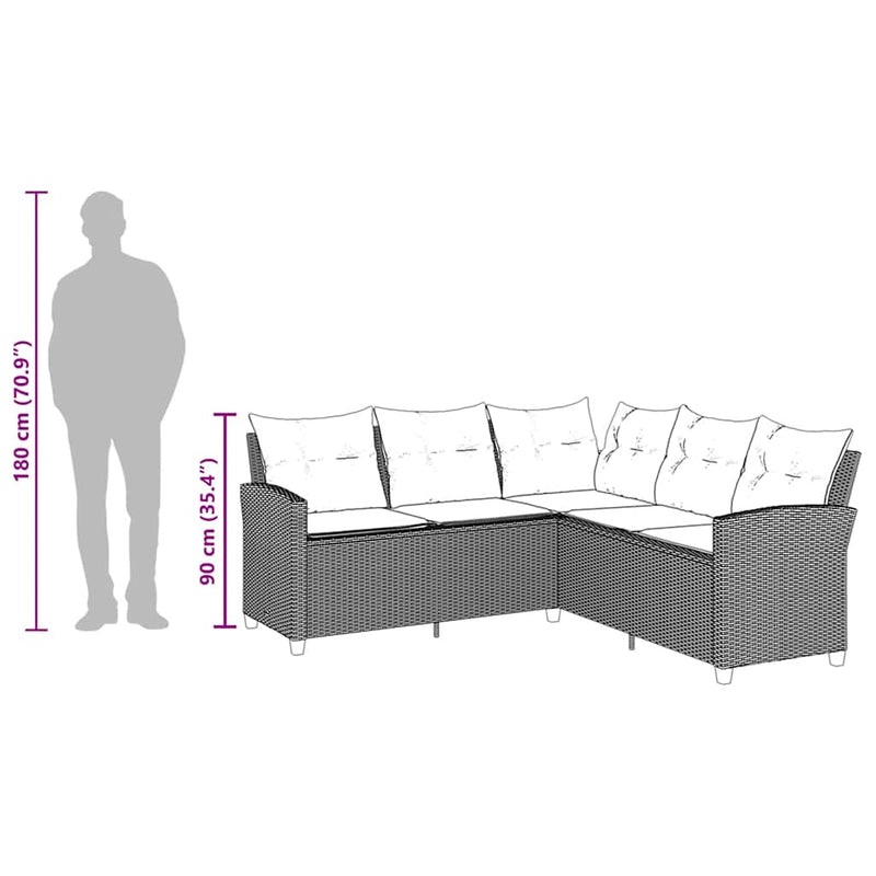 vidaXL L-shaped Couch Sofa with Cushions Beige Poly Rattan