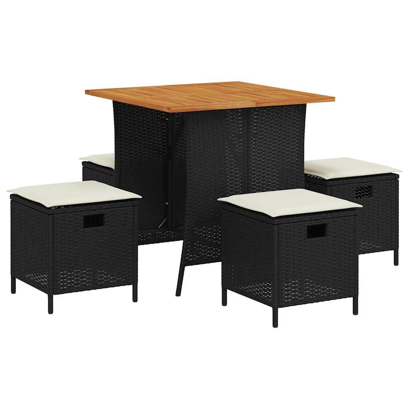 vidaXL 5 Piece Garden Dining Set with Cushions Black Poly Rattan