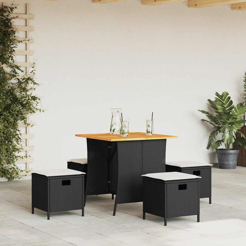 vidaXL 5 Piece Garden Dining Set with Cushions Black Poly Rattan