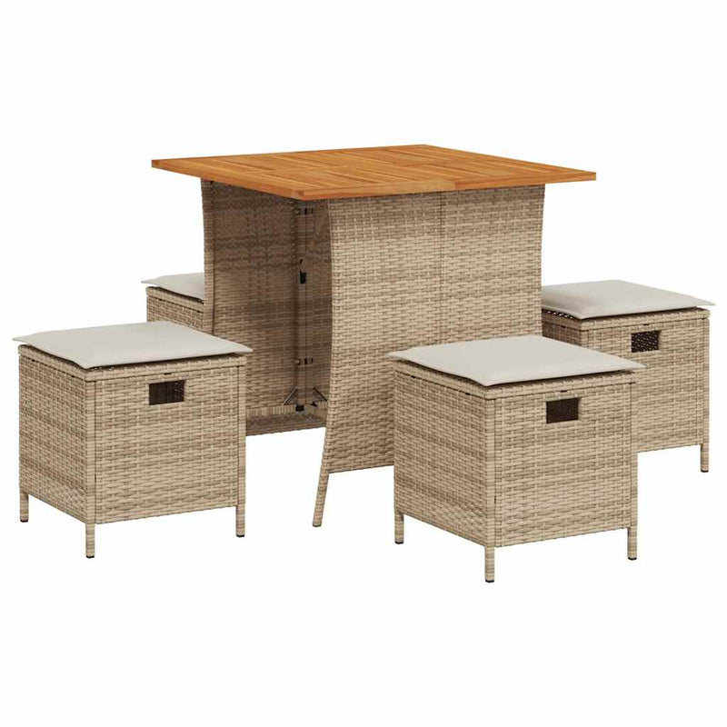 vidaXL 5 Piece Garden Dining Set with Cushions Beige Poly Rattan