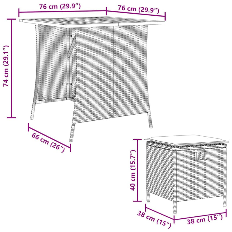 vidaXL 5 Piece Garden Dining Set with Cushions Beige Poly Rattan
