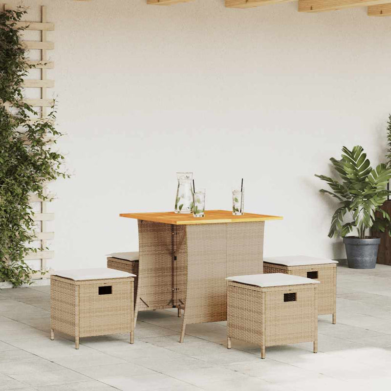vidaXL 5 Piece Garden Dining Set with Cushions Beige Poly Rattan