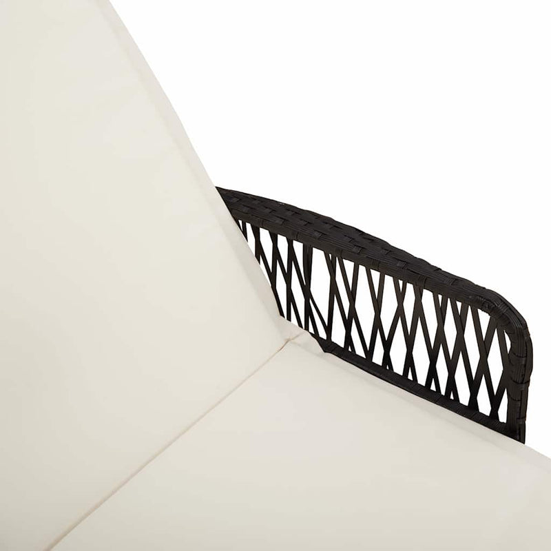 vidaXL Sun Lounger Black and Cream White 55 x 200 x 92 cm Poly Rattan