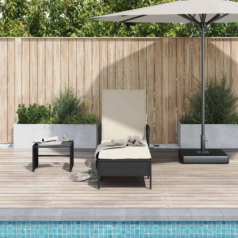 vidaXL Sun Lounger Black and Cream White 55 x 200 x 92 cm Poly Rattan