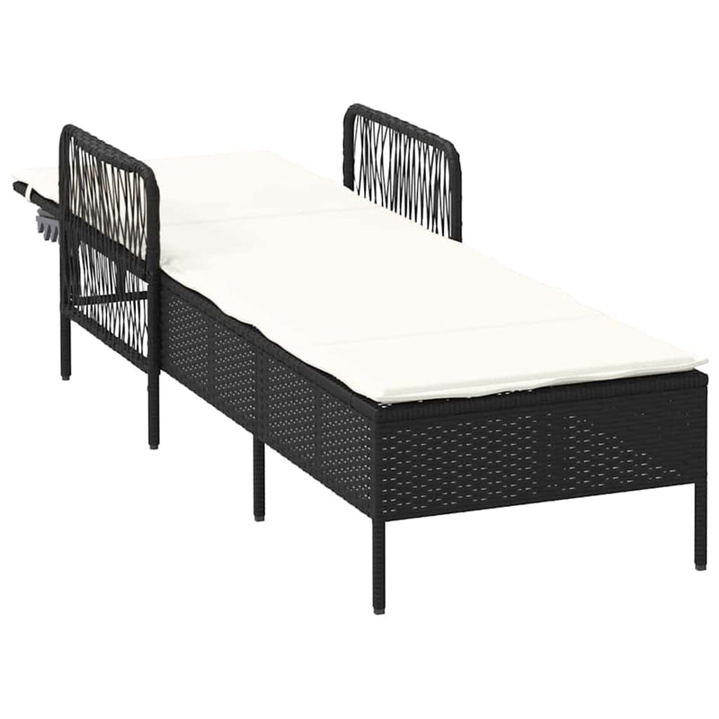 vidaXL Sun Lounger Black and Cream White 55 x 200 x 92 cm Poly Rattan