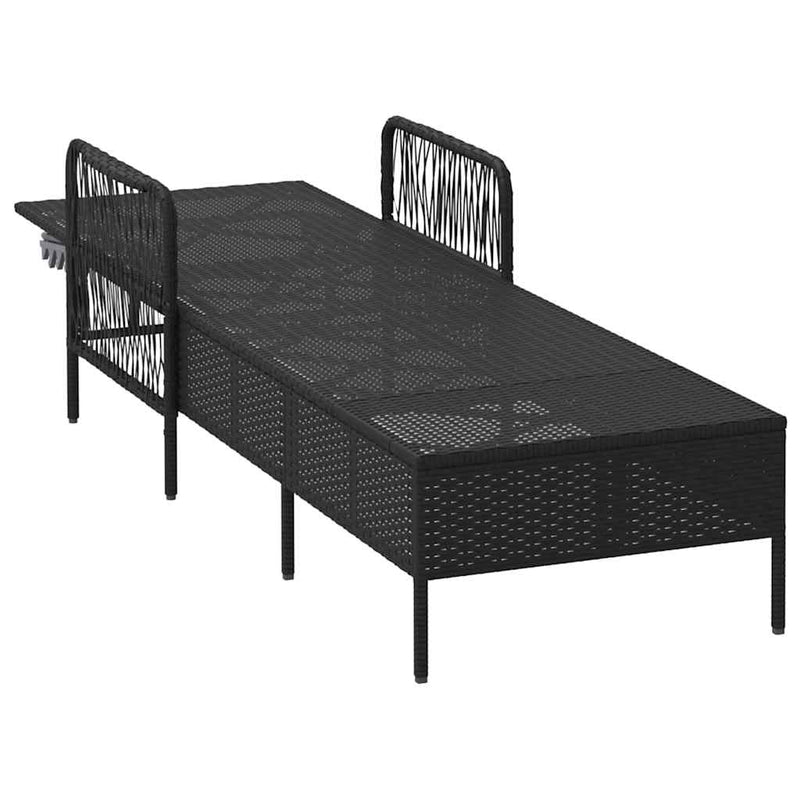 vidaXL Sun Lounger Black and Cream White 55 x 200 x 92 cm Poly Rattan