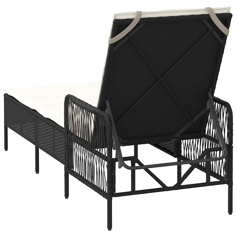 vidaXL Sun Lounger Black and Cream White 55 x 200 x 92 cm Poly Rattan