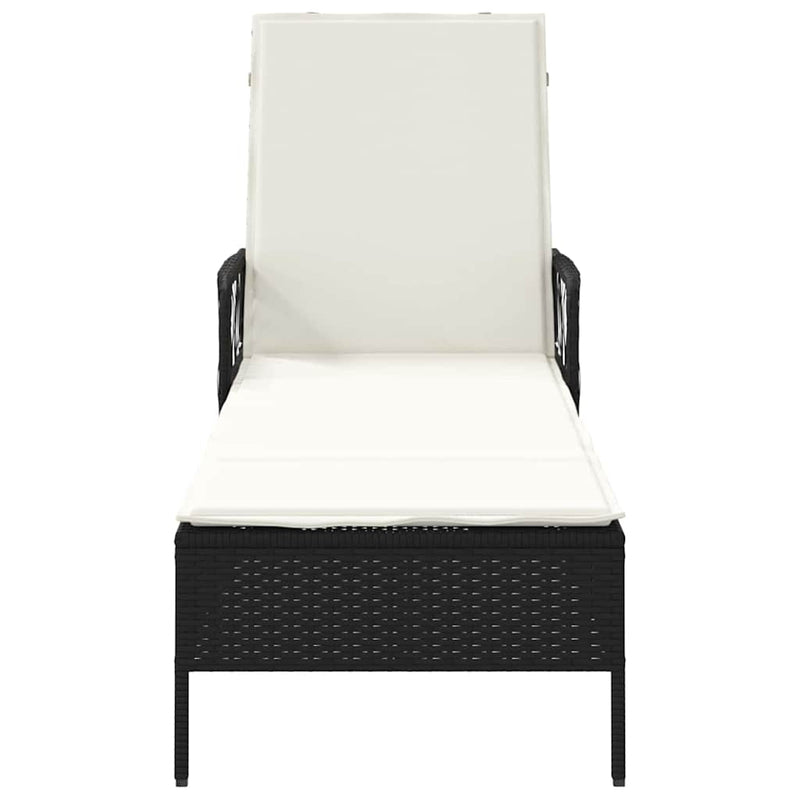 vidaXL Sun Lounger Black and Cream White 55 x 200 x 92 cm Poly Rattan