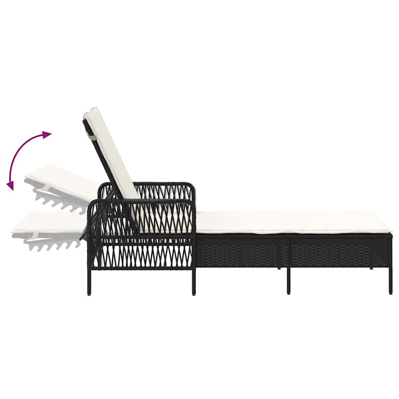 vidaXL Sun Lounger Black and Cream White 55 x 200 x 92 cm Poly Rattan