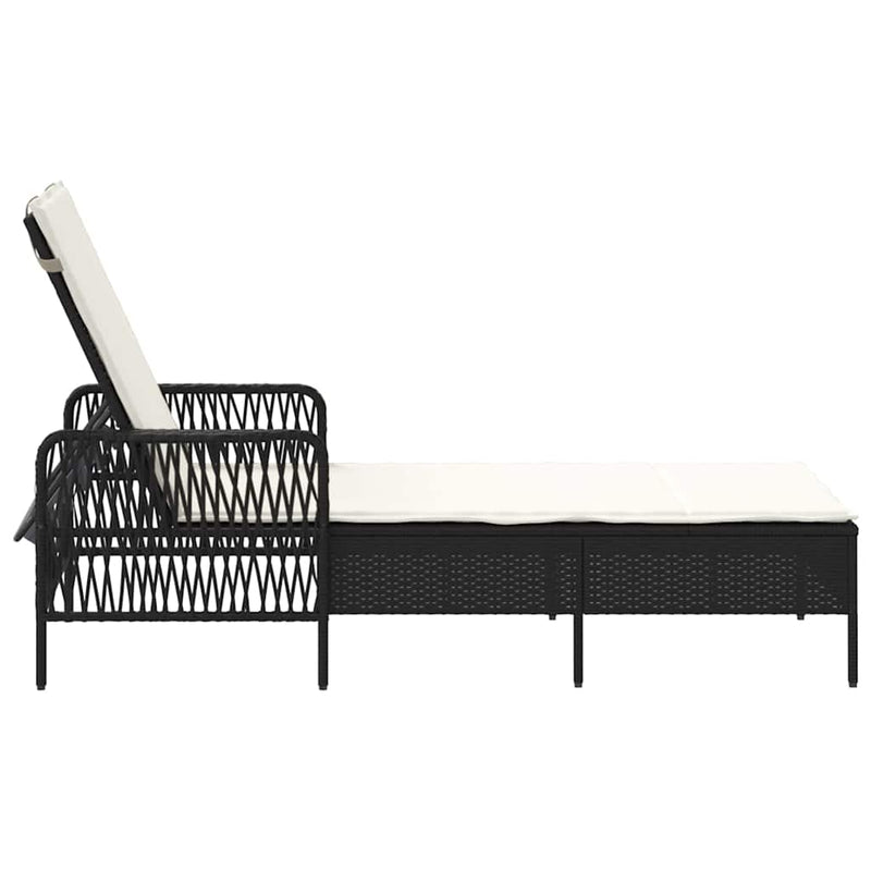vidaXL Sun Lounger Black and Cream White 55 x 200 x 92 cm Poly Rattan