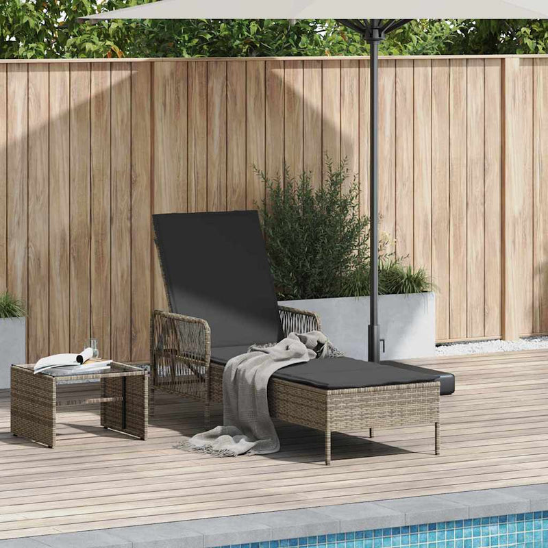 vidaXL Sun Lounger Grey and Dark Grey 55 x 200 x 92 cm Poly Rattan