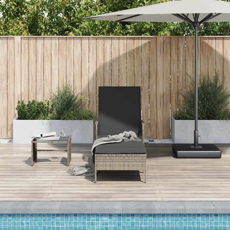 vidaXL Sun Lounger Grey and Dark Grey 55 x 200 x 92 cm Poly Rattan