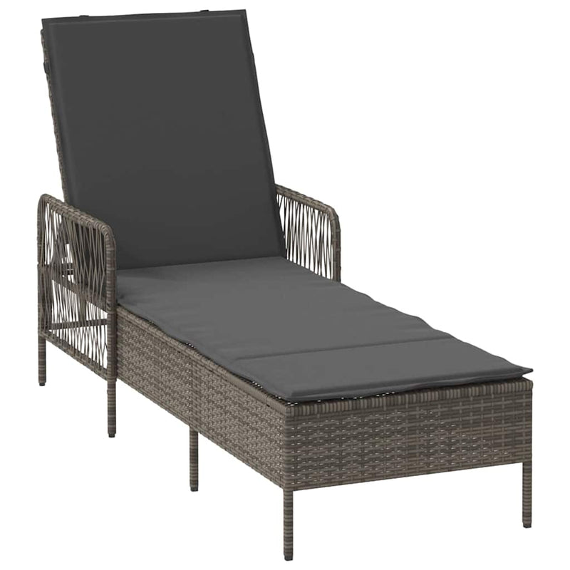 vidaXL Sun Lounger Grey and Dark Grey 55 x 200 x 92 cm Poly Rattan