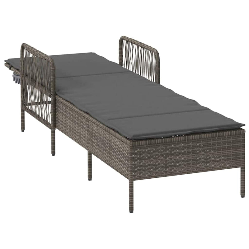 vidaXL Sun Lounger Grey and Dark Grey 55 x 200 x 92 cm Poly Rattan