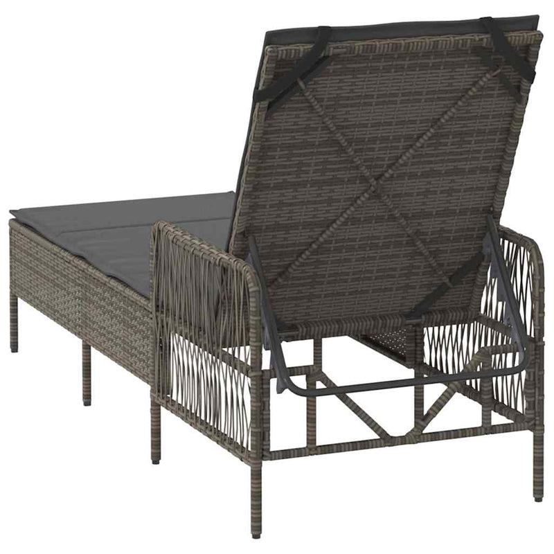 vidaXL Sun lounger Reclining 1-person Grey 157 x 55 x 92cm Poly Rattan