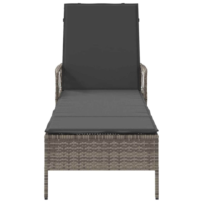 vidaXL Sun lounger Reclining 1-person Grey 157 x 55 x 92cm Poly Rattan