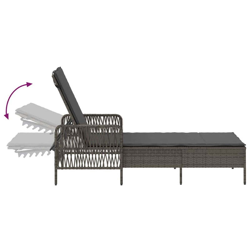vidaXL Sun lounger Reclining 1-person Grey 157 x 55 x 92cm Poly Rattan