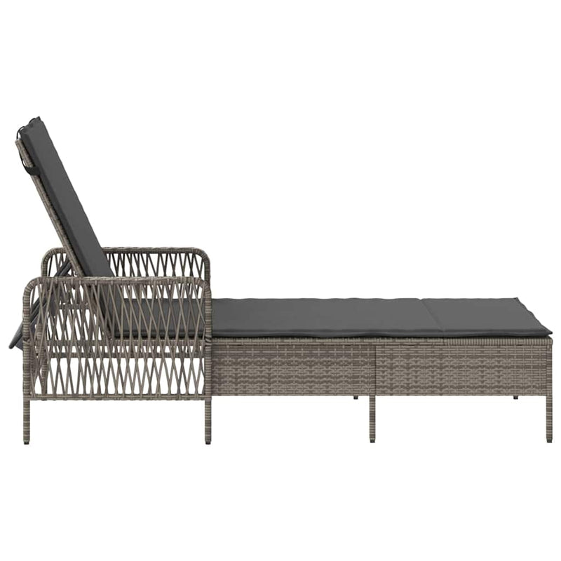 vidaXL Sun lounger Reclining 1-person Grey 157 x 55 x 92cm Poly Rattan