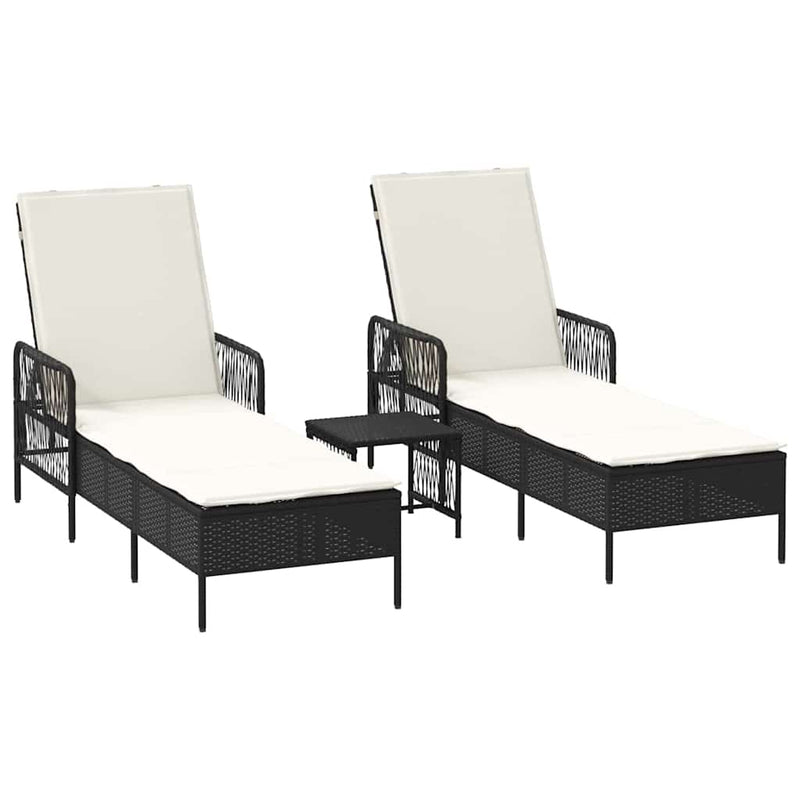 vidaXL Sun Lounger Reclining 3 pcs Black and Cream White Poly Rattan