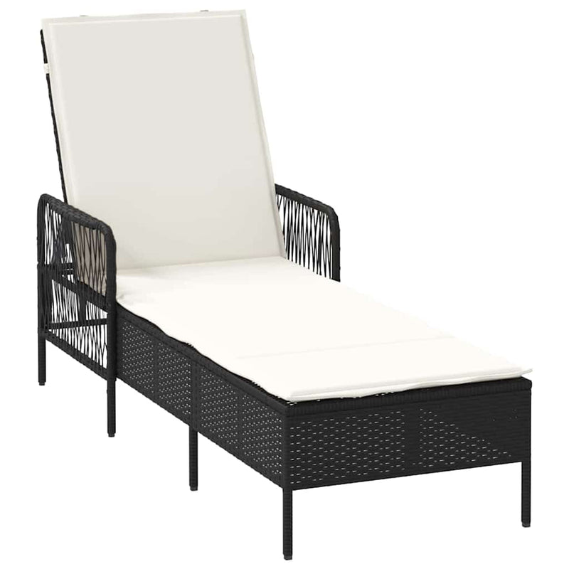 vidaXL Sun Lounger Reclining 3 pcs Black and Cream White Poly Rattan