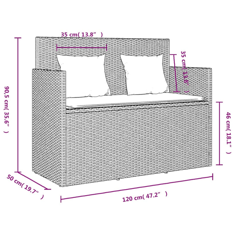 vidaXL Garden Bench with Cushions Black Poly Rattan