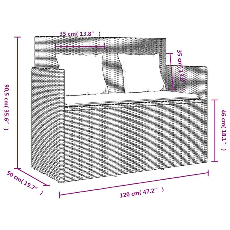 vidaXL Garden Bench with Cushions Grey Poly Rattan