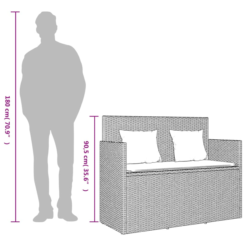 vidaXL Garden Bench with Cushions Grey Poly Rattan