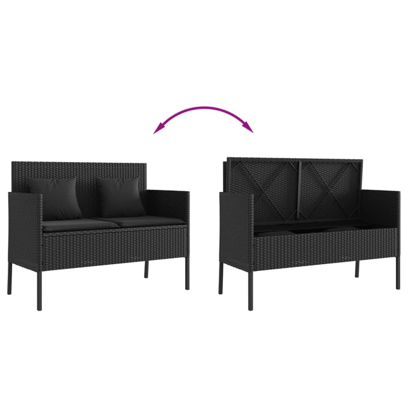 vidaXL Garden Bench with Cushions Black Poly Rattan