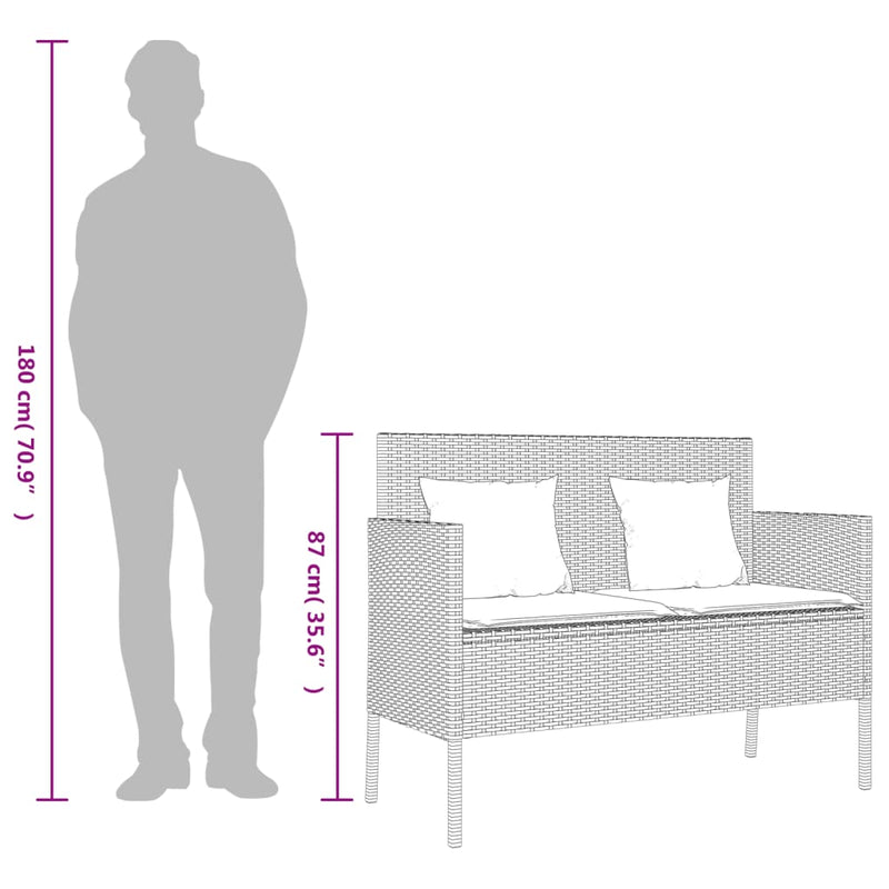 vidaXL Garden Bench with Cushions Black Poly Rattan
