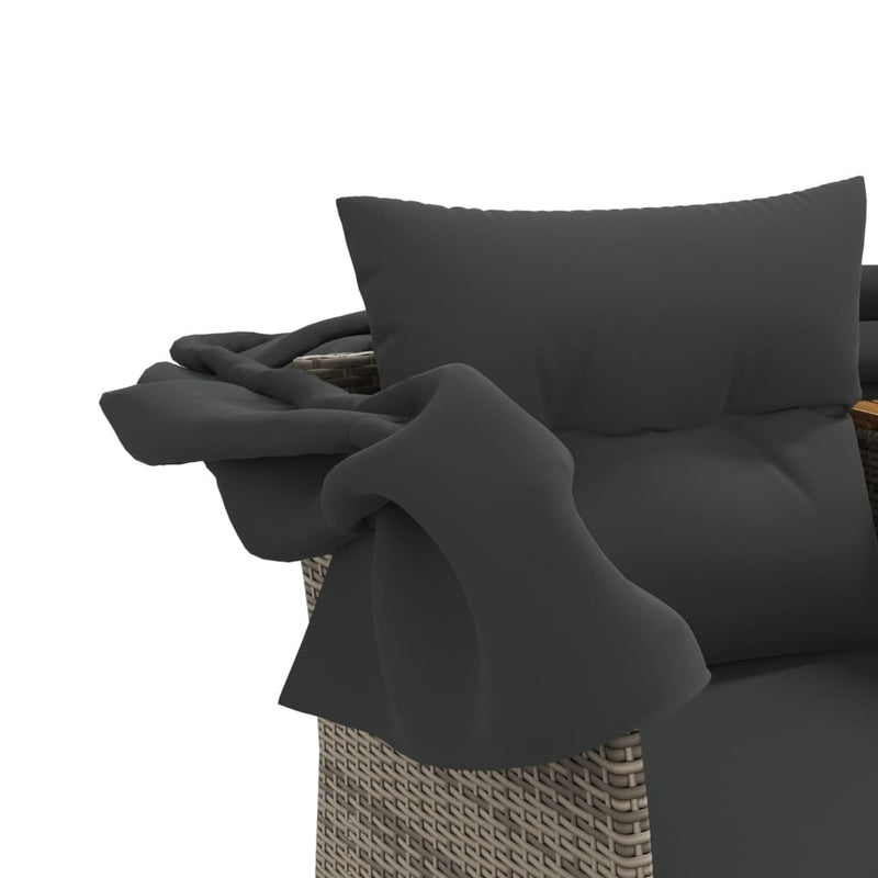 vidaXL Garden Sofa 2-Seater with Canopy and Stools Grey Poly Rattan