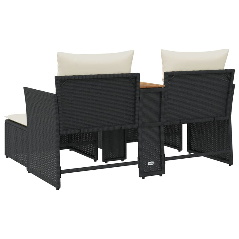 vidaXL Garden Sofa 2-Seater with Stools Black Poly Rattan