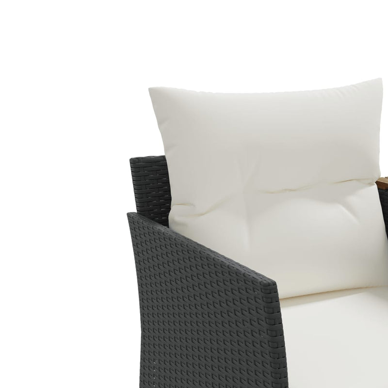vidaXL Garden Sofa 2-Seater with Stools Black Poly Rattan