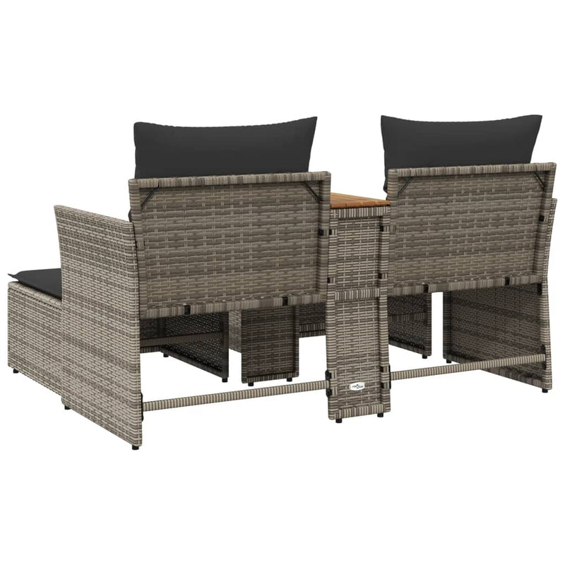 vidaXL Garden Sofa 2-Seater with Stools Grey Poly Rattan